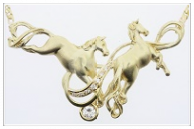 18ct double galloping horse necklet with diamond dropper