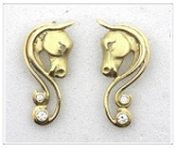Stylised horse stud earrings 18ct yellow diamond set